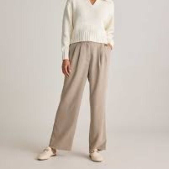 Quince Pants - Quince Stretch Crepe Pleated Wide Leg Pants Morel Grey size 6